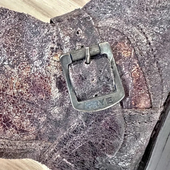 FRYE | Veronica Slouch Boot Chocol Crackle Leather Knee High Moto | Size 6.5 - Picture 7 of 8